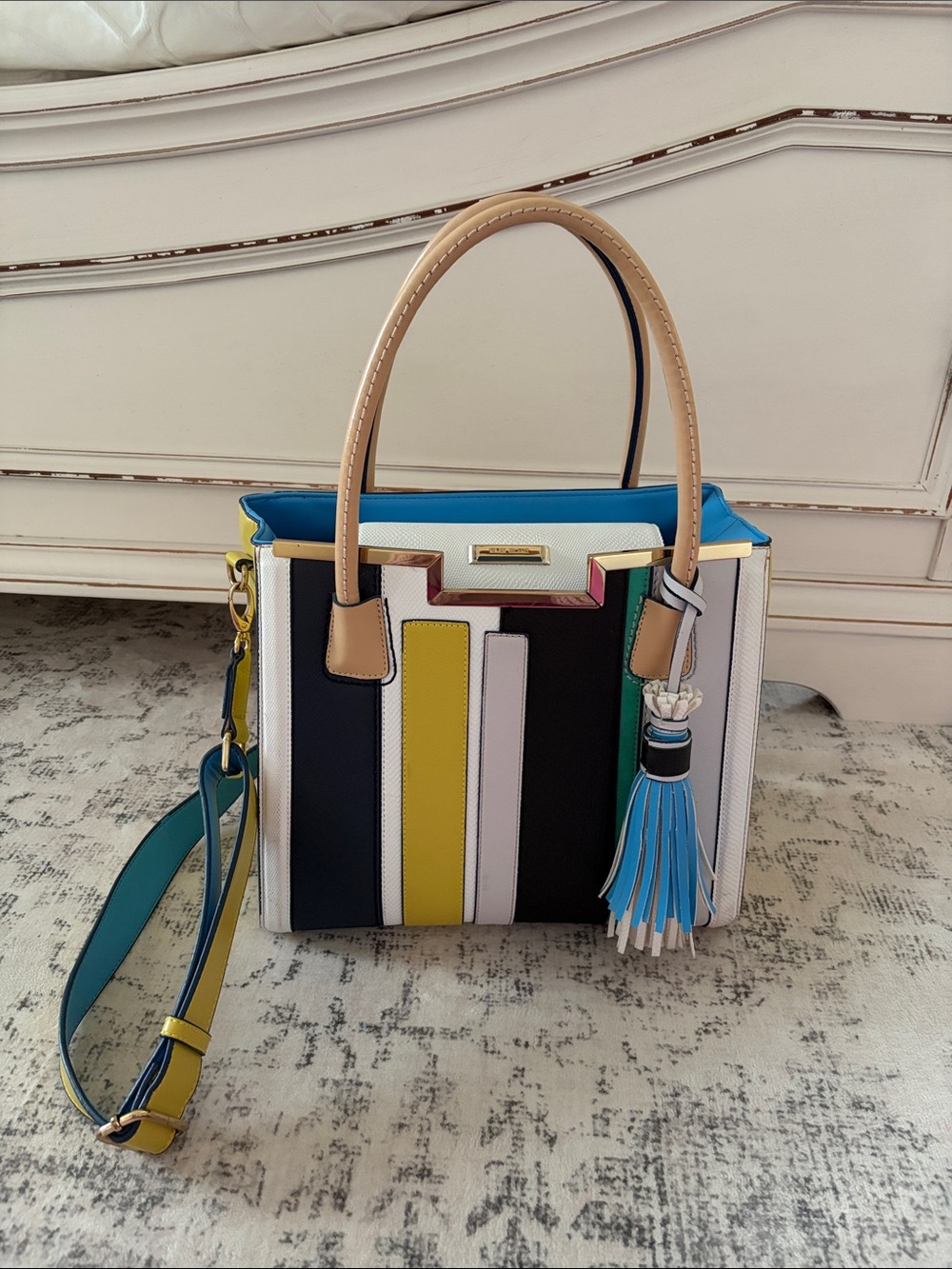 River Island Multicolor Panelled Tote with Tassel